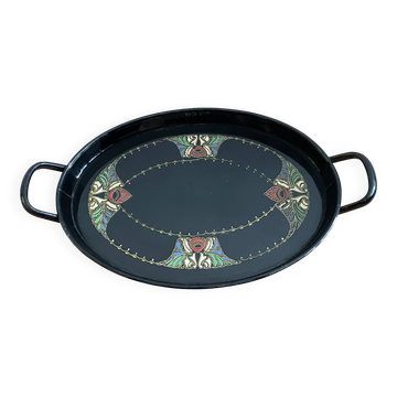 Art Deco black enameled serving tray with decoration