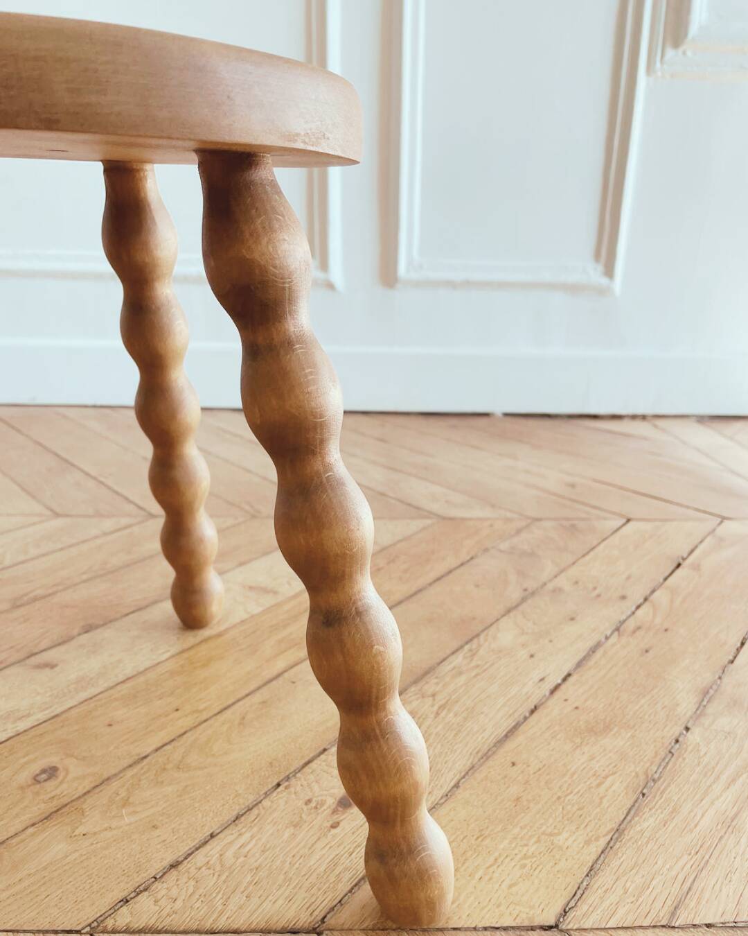 Small tripod/ bedside table/ renovated vintage stool, turned wood, year