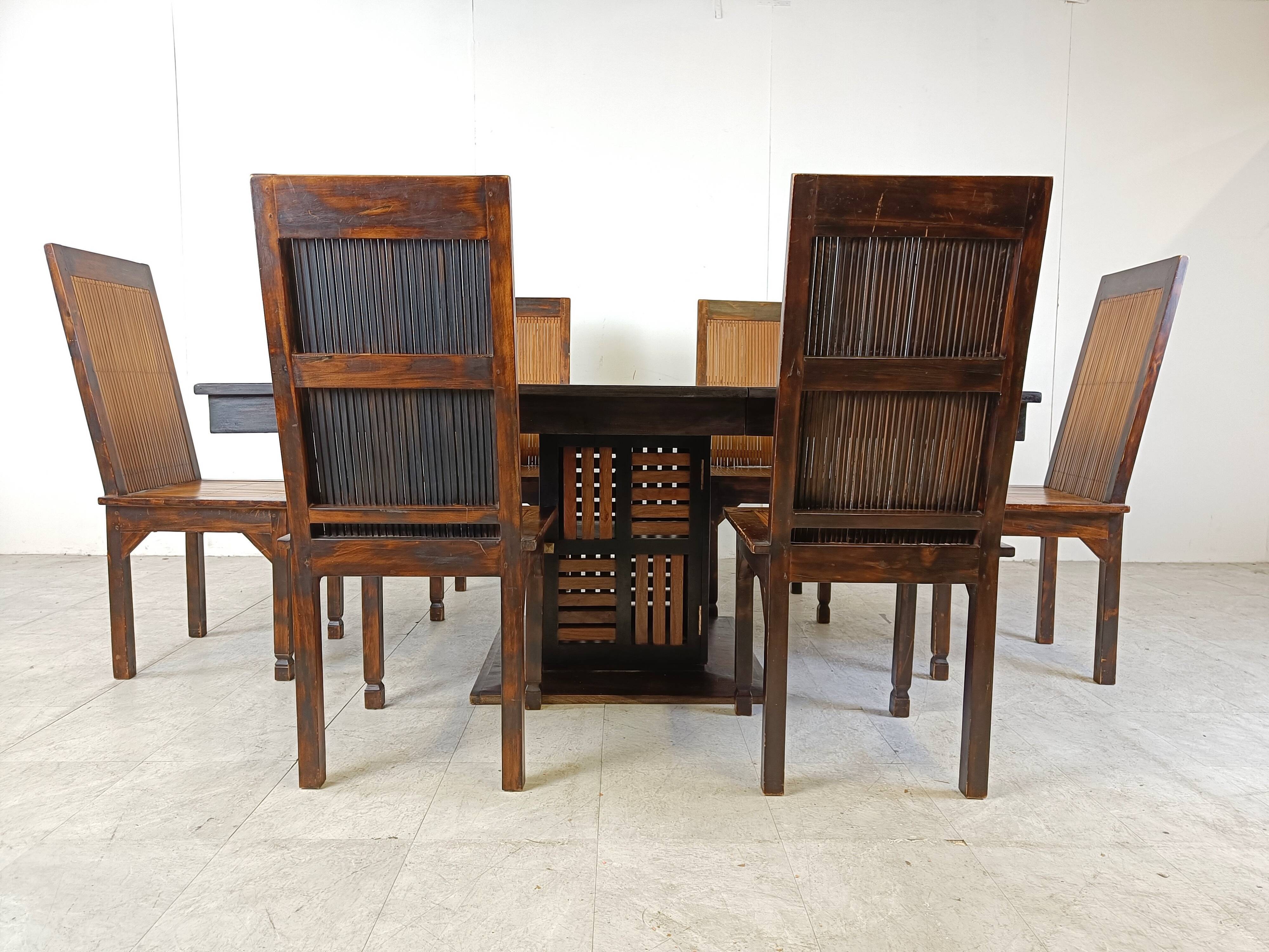 Mid-century bamboo high back dining chairs with table, 1960s