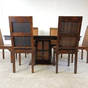 Mid-century bamboo high back dining chairs with table, 1960s