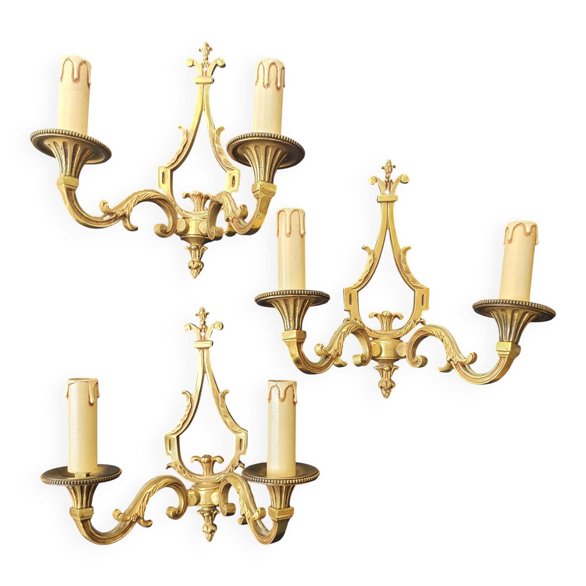 Three Louis XVI bronze wall sconces by Lucien Gau, Paris, antique.