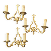 Three Louis XVI bronze wall sconces by Lucien Gau, Paris, antique.