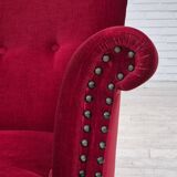 1970s, Danish lounge chair, original condition, cherry-red velour fabric.