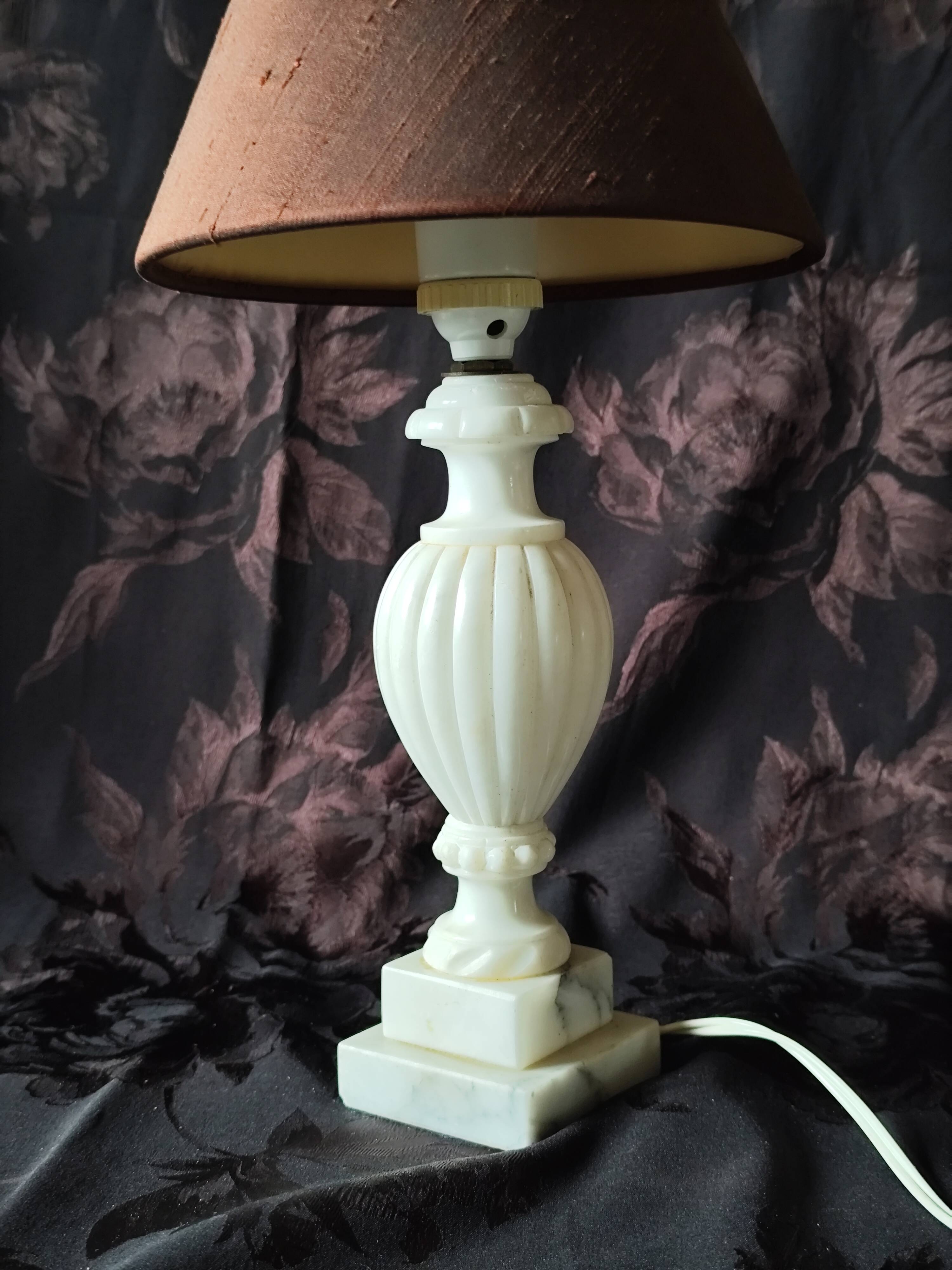 Twisted marble lamp base - white stone urn