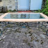 Pink marble and wrought iron coffee table