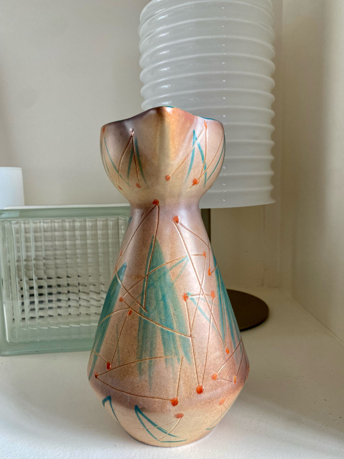Vase or ceramic pitcher signed François Ré Vallauris 50s