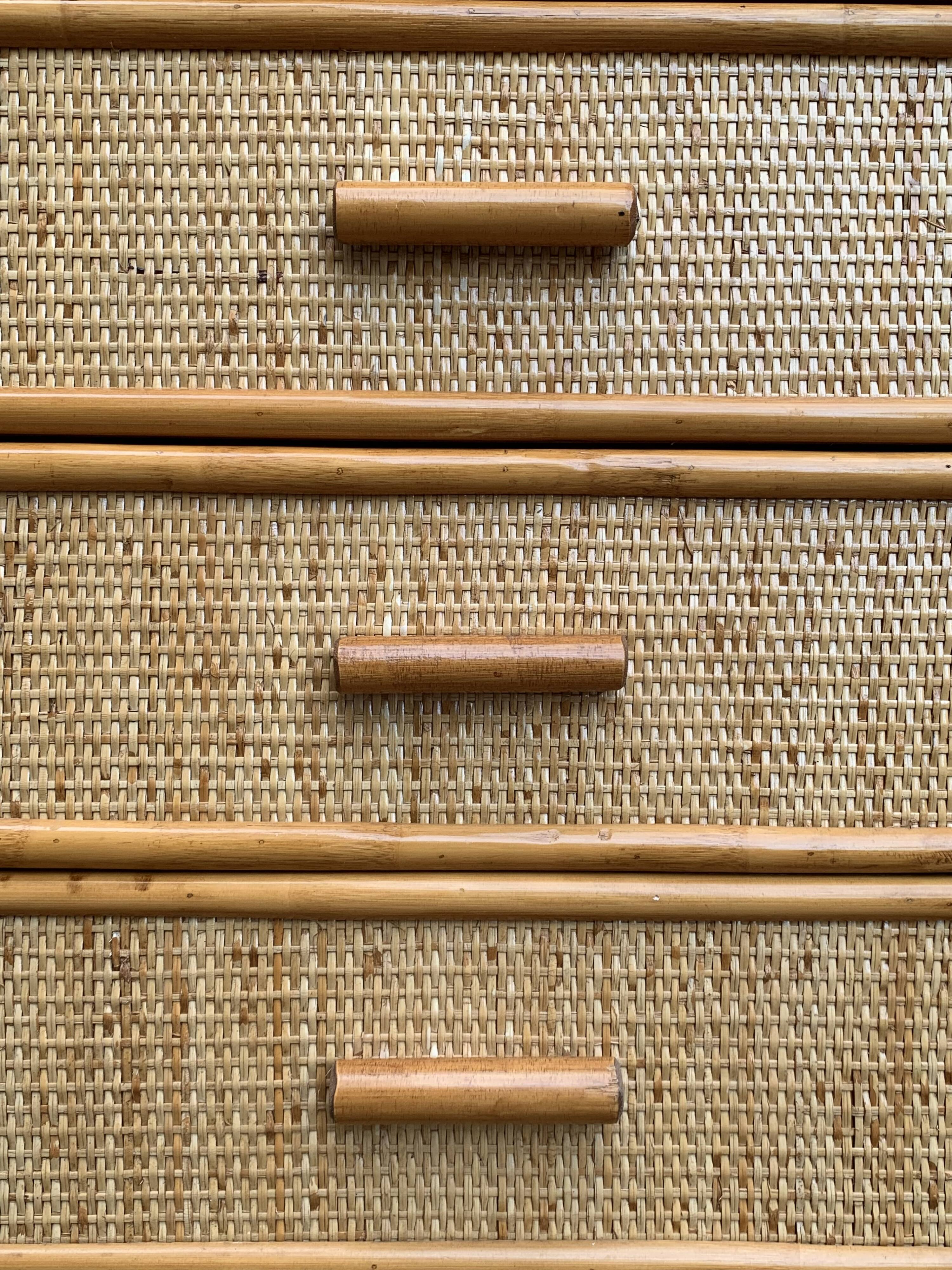 Vintage rattan and woven wicker chest of drawers 1970