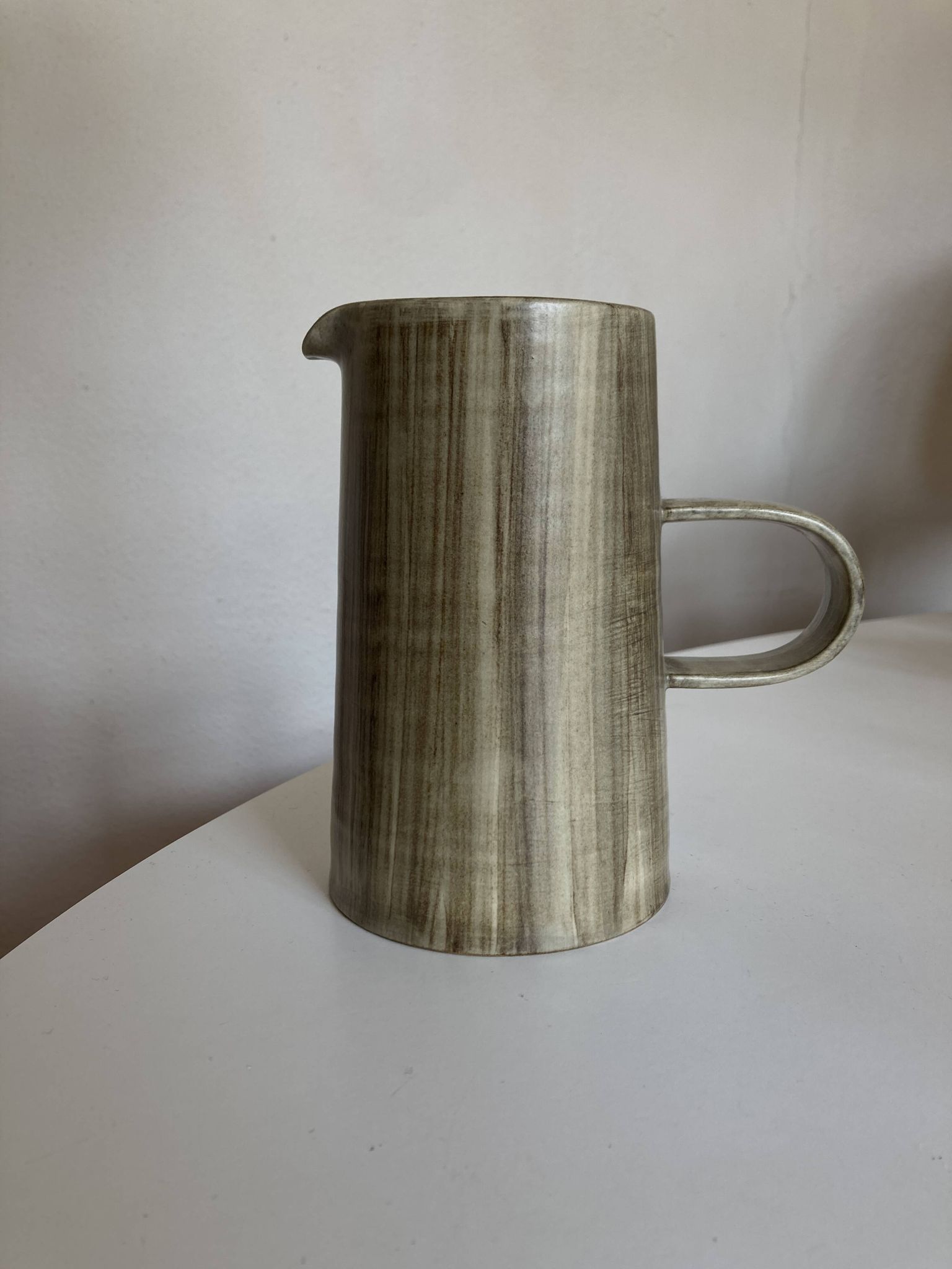 Vase, pichet de potier décor faux bois, 1970