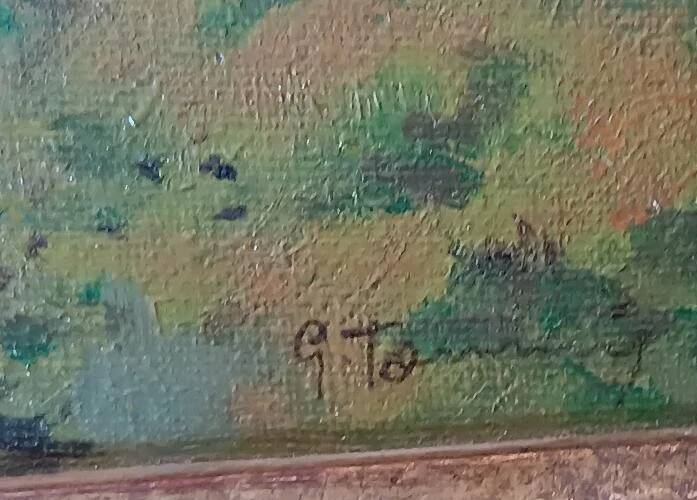 Oil painting on canvas depicting a glimpse of a church - 20th century
