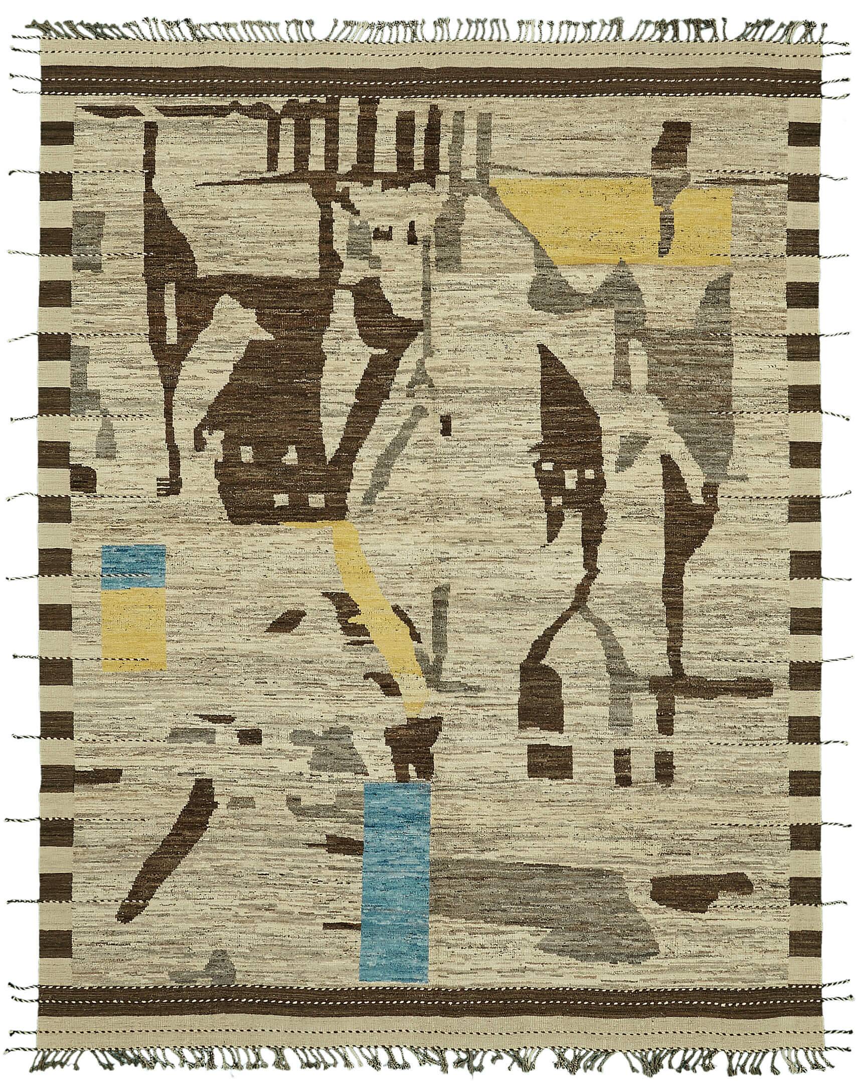 Hand-Knotted Turkish Contemporary 290 cm x 380 cm Beige Wool Carpet