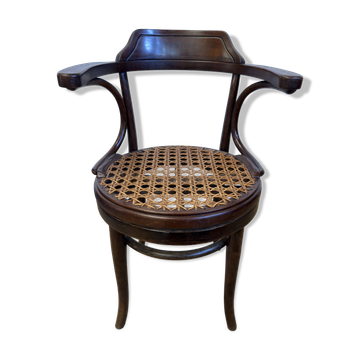 Thonet swivel office chair in bent wood and caning – early 20th century