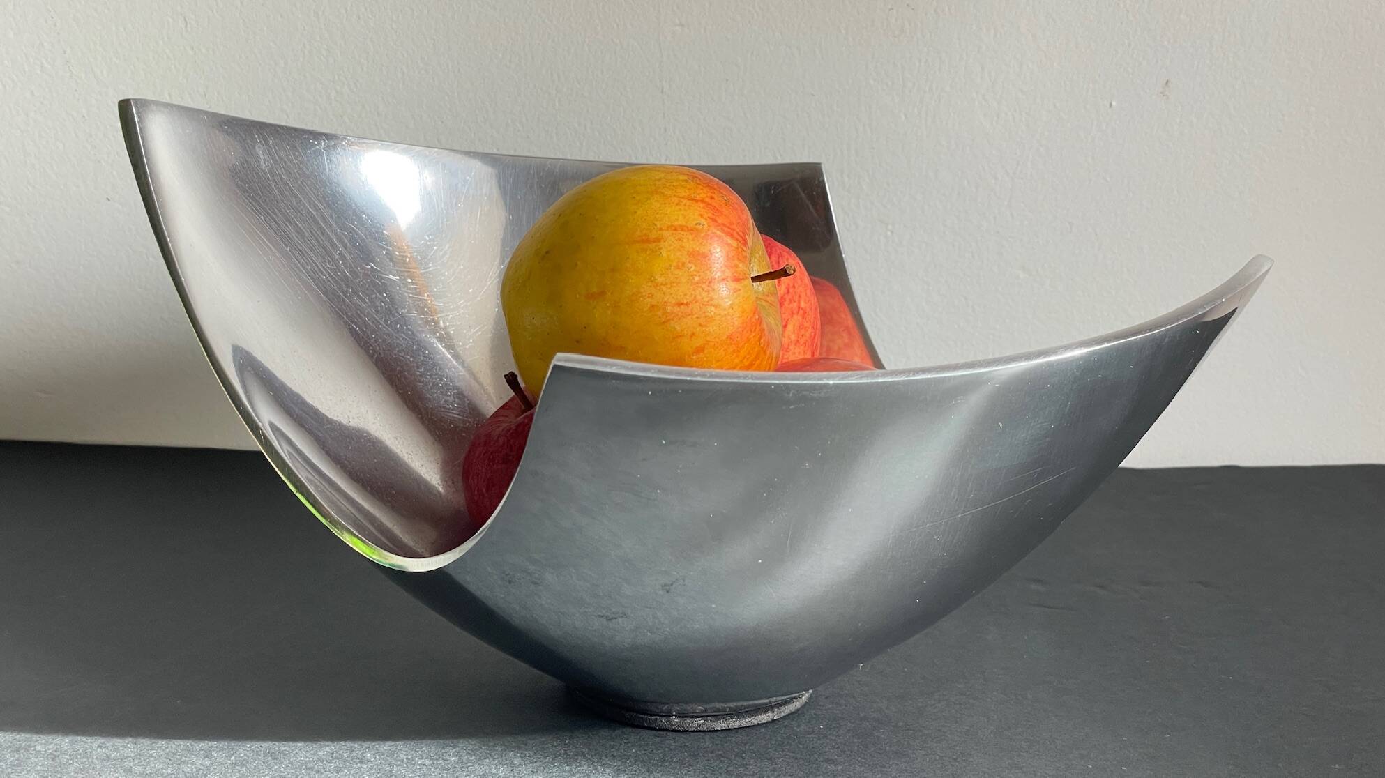 Vintage polished metal fruit bowl