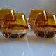 Set of 8 amber glasses & vintage rattan 1970