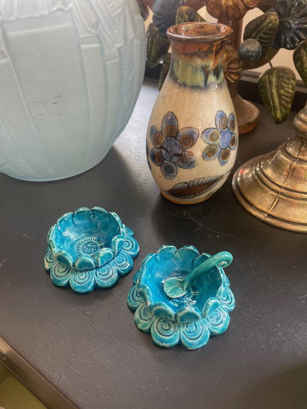 Blue ceramic salt and pepper shaker