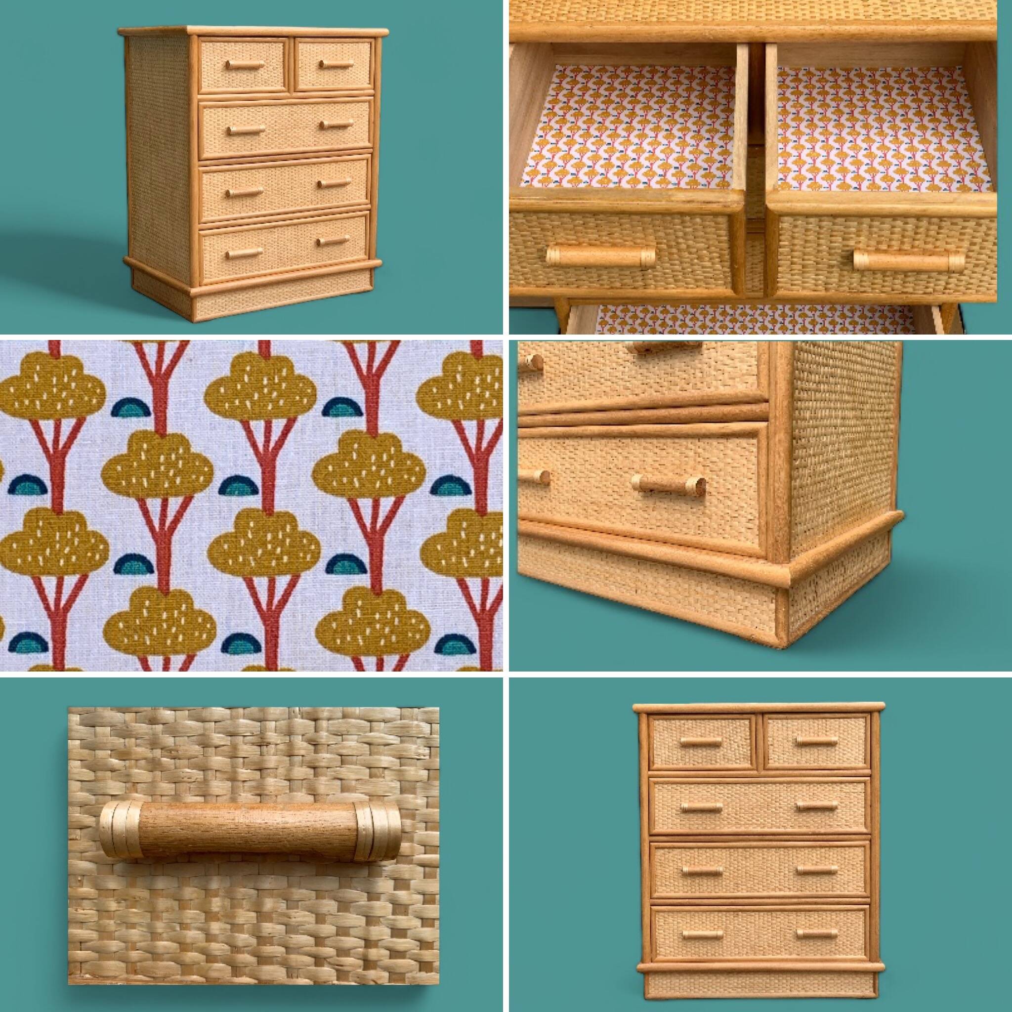 Vintage rattan and woven wicker chest of drawers 1970