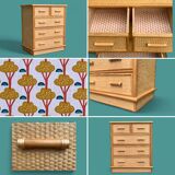 Vintage rattan and woven wicker chest of drawers 1970