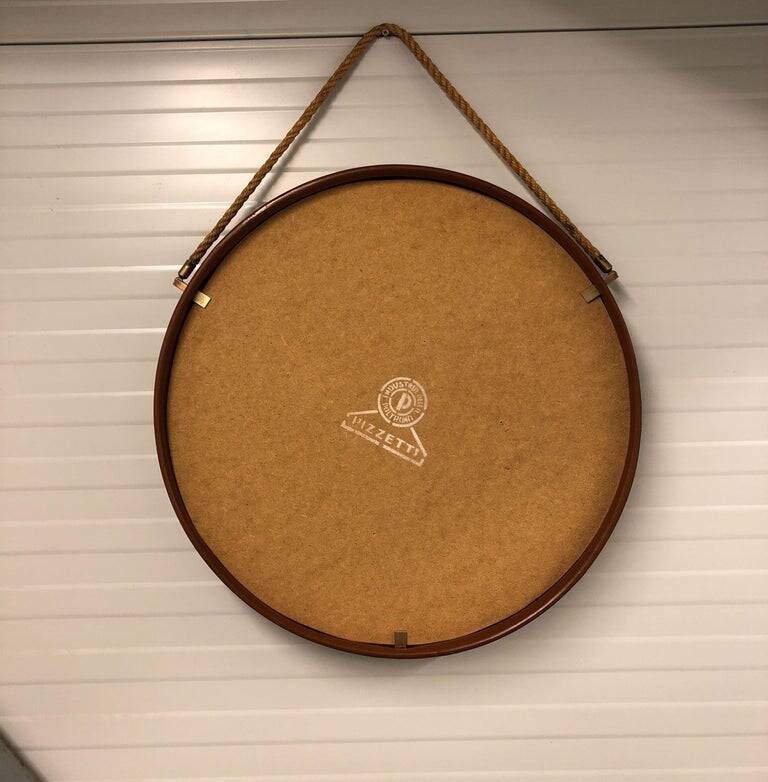 Miroir en cuir cognac Pizzetti, Italie années 1950
