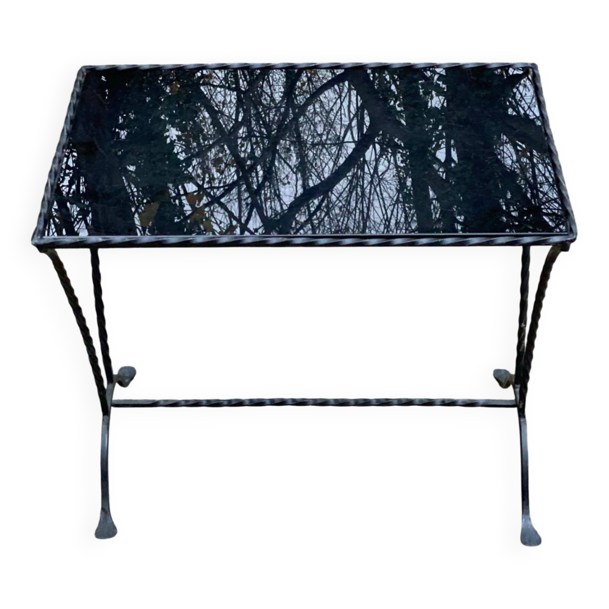 Coffee table/side table in the style of Jacques Adnet, made of steel and glass