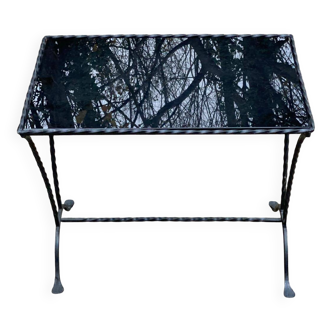 Coffee table/side table in the style of Jacques Adnet, made of steel and glass
