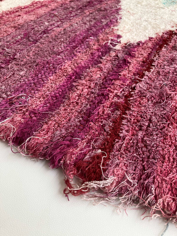 Tapis berbère Kilim Boucherouite rose à losanges colorés 306x171cm
