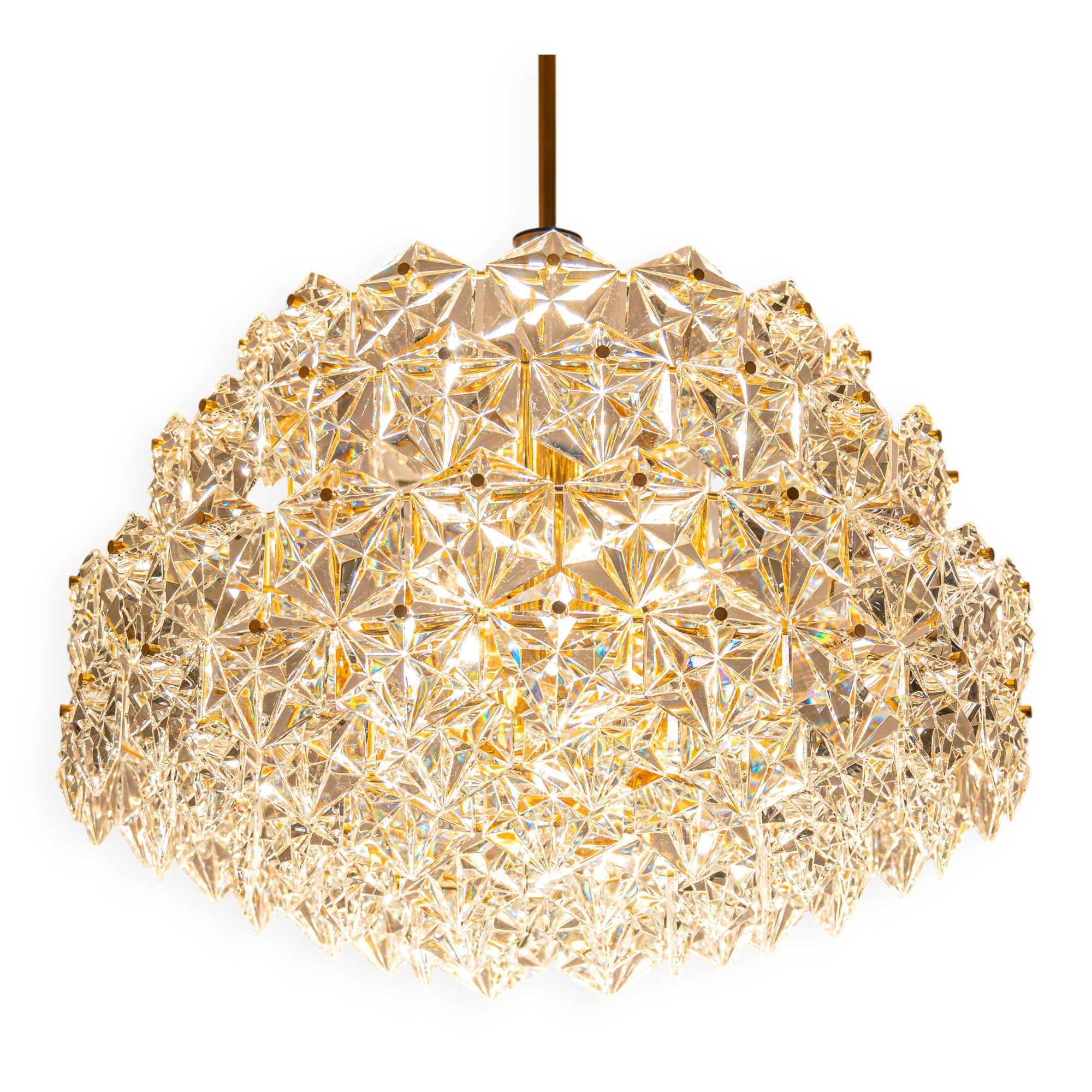 Chandelier, brass and crystal glass by Kinkeldey, Germany, 1970s.