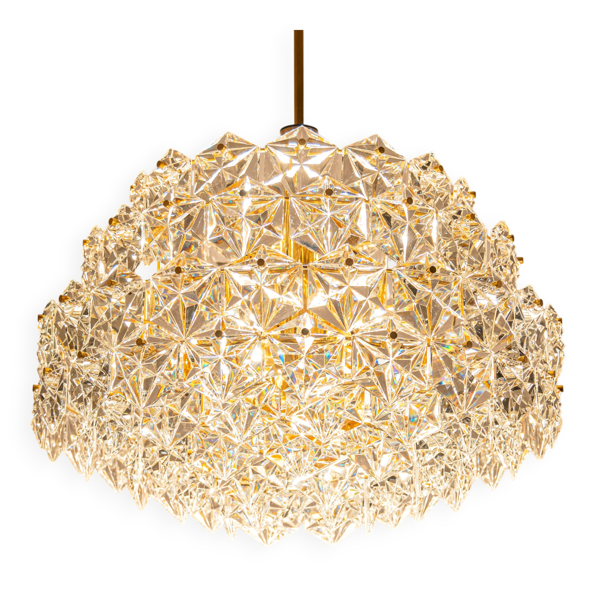 Chandelier, brass and crystal glass by Kinkeldey, Germany, 1970s.