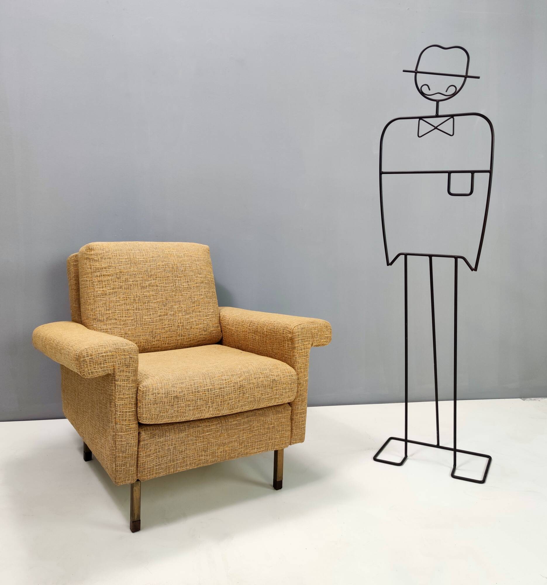 High-Quality Vintage Goldenrod Fabric Armchair, Italy