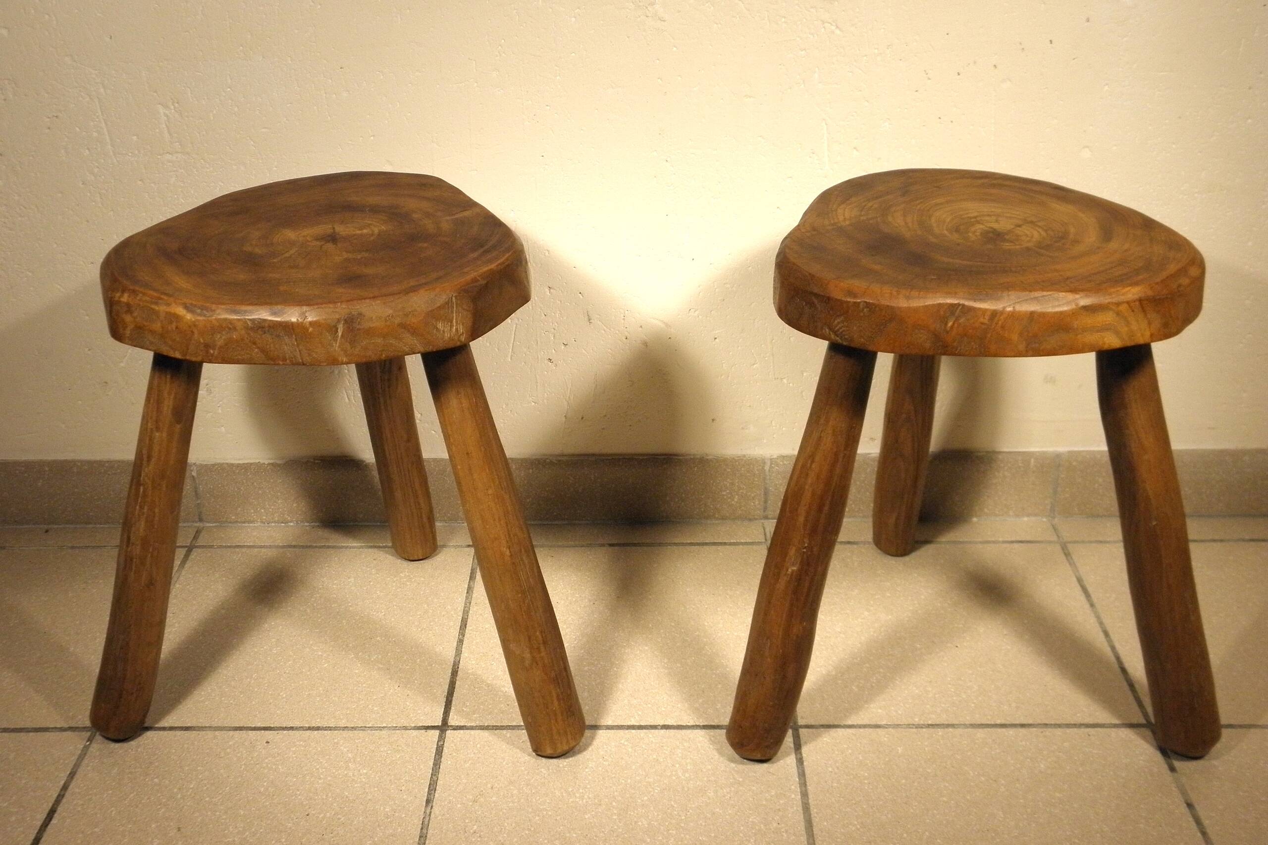 Pair of wooden tripod stools
