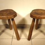 Pair of wooden tripod stools