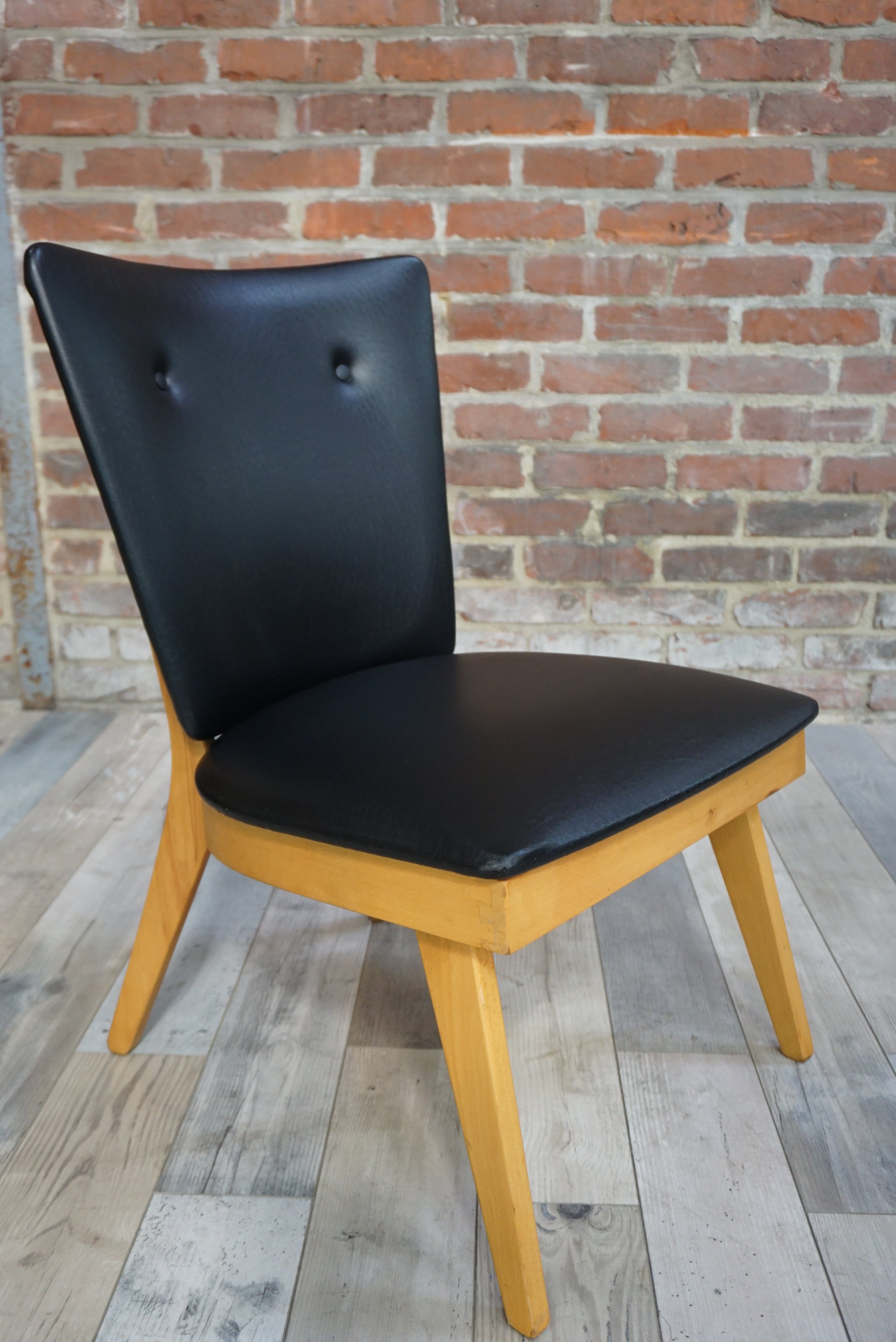 Chair 50 years in wood and faux black leather cocktail