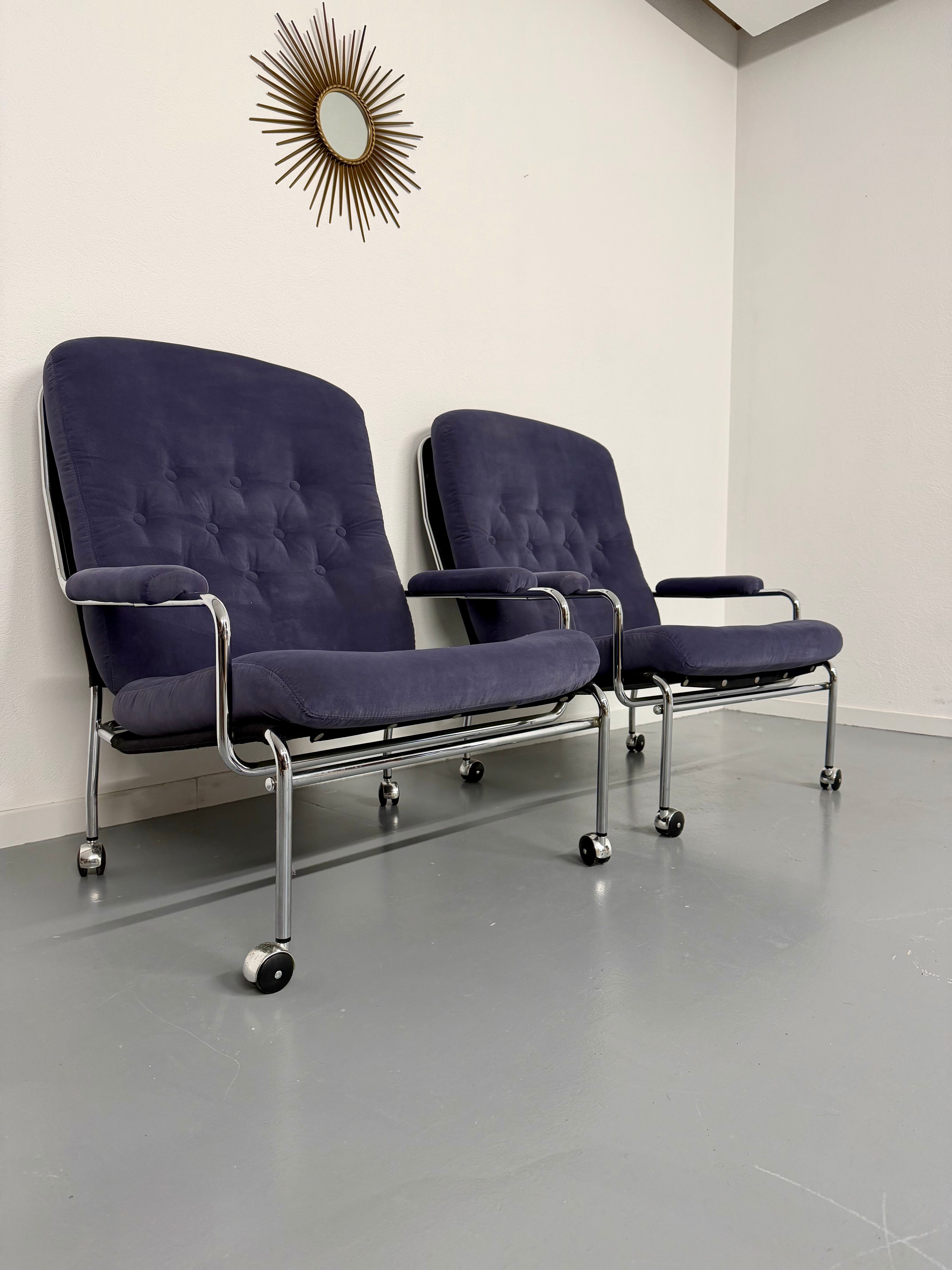 Paire de fauteuils lounge roulette design scandinave Bruno Mathsson