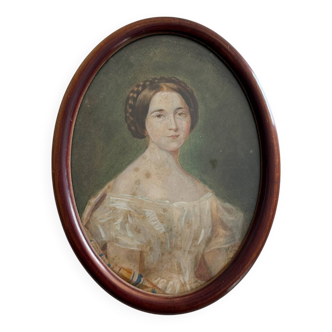Watercolor on paper, early 20th century, portrait of a woman from the early 19th century