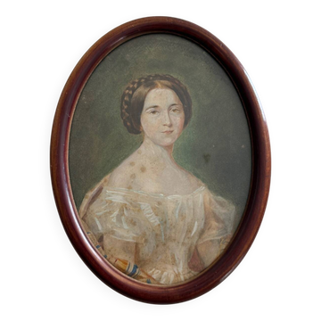Watercolor on paper, early 20th century, portrait of a woman from the early 19th century