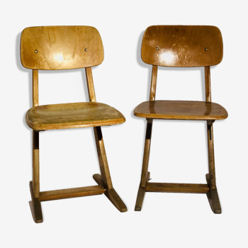 Pair of vintage Scandinavian oak school chairs