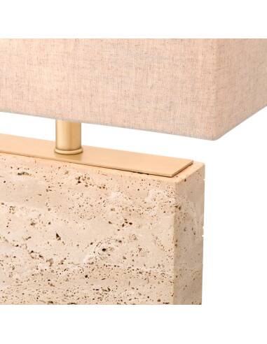 Pair of travertine and patinated brass table lamps, perfect for contemporary interiors.