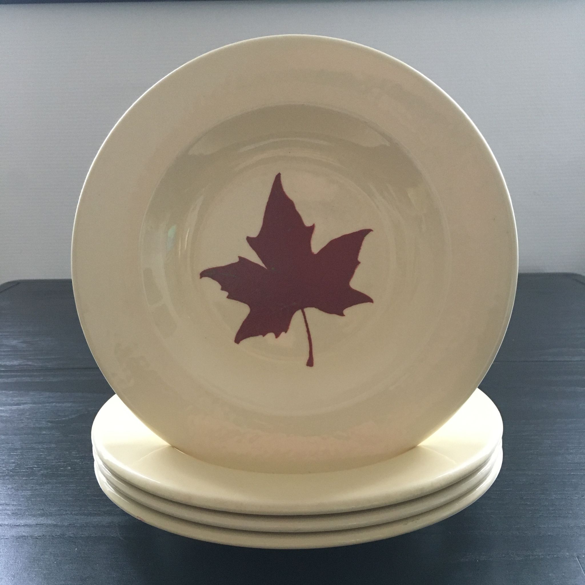 Lot 4 assiettes décor feuille