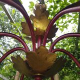 Chandelier gilded sheet metal masca Italy 60s Hollywood regency