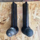 Paire de chenets cheminée napoleon 3 néoclassique fonte + boule laiton