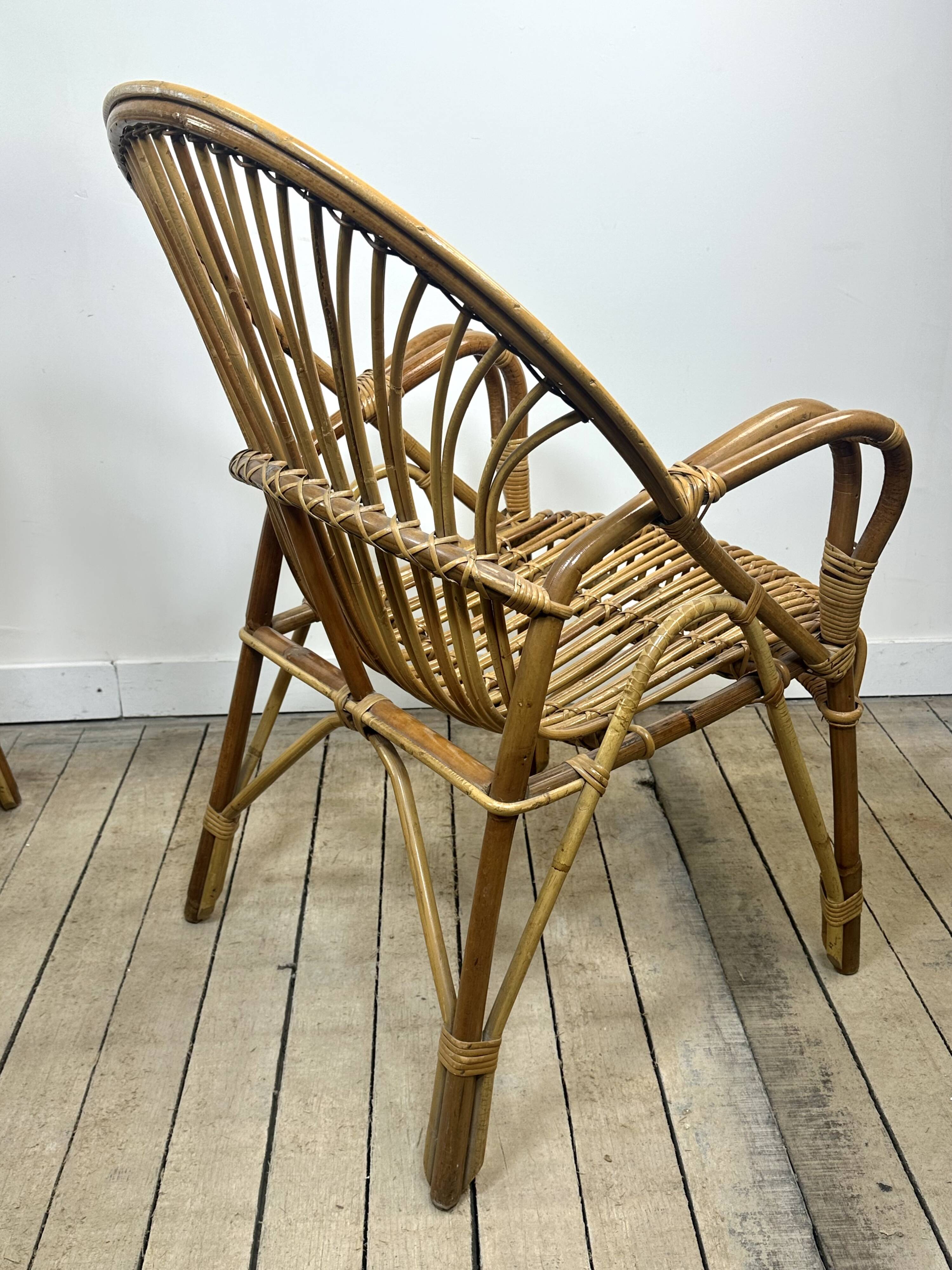 Fauteuils (la paire) vintage 1960 en rotin et bambou
