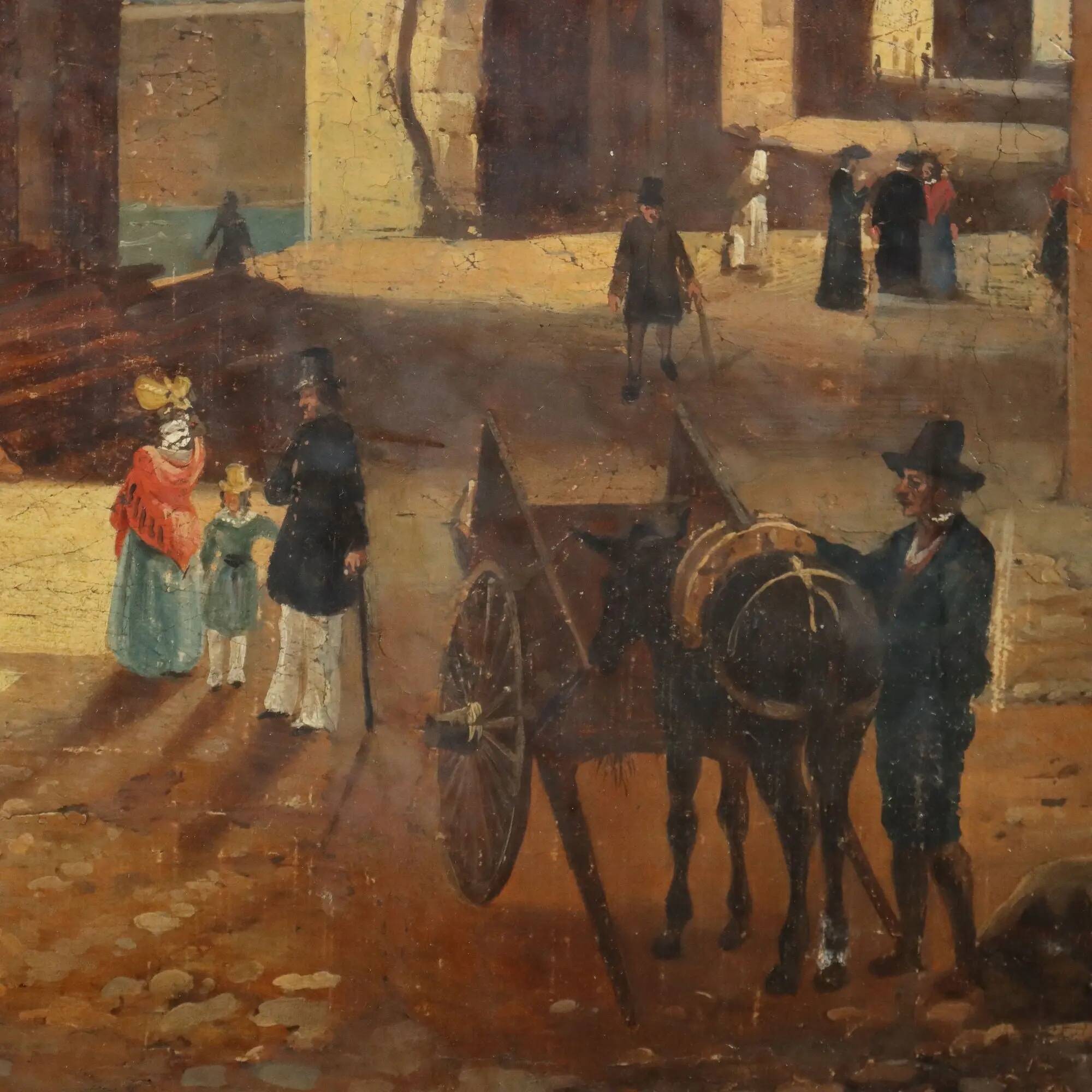 Old painting signed by Giuseppe Canella Lecco Pier 1837