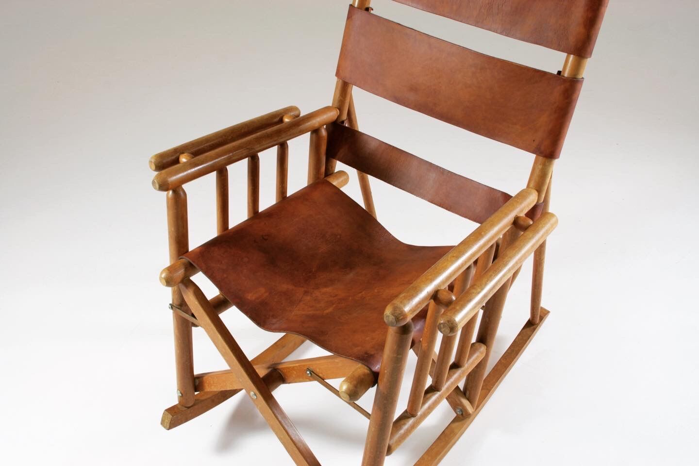 American rocking chair in wood and leather, 1960s