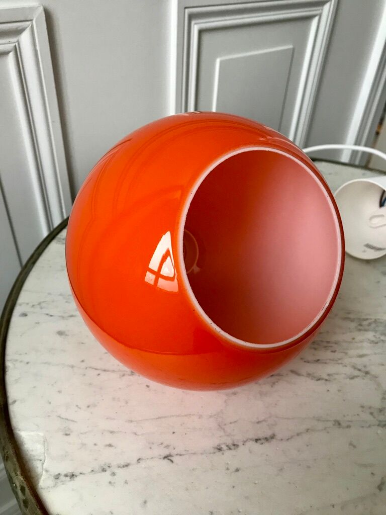 Hanging lamp ball in opaline orange 70s