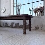 XL farmhouse table in solid oak, brutalist style, 20th century.