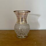 Vase vintage en verre granité blanc et doré