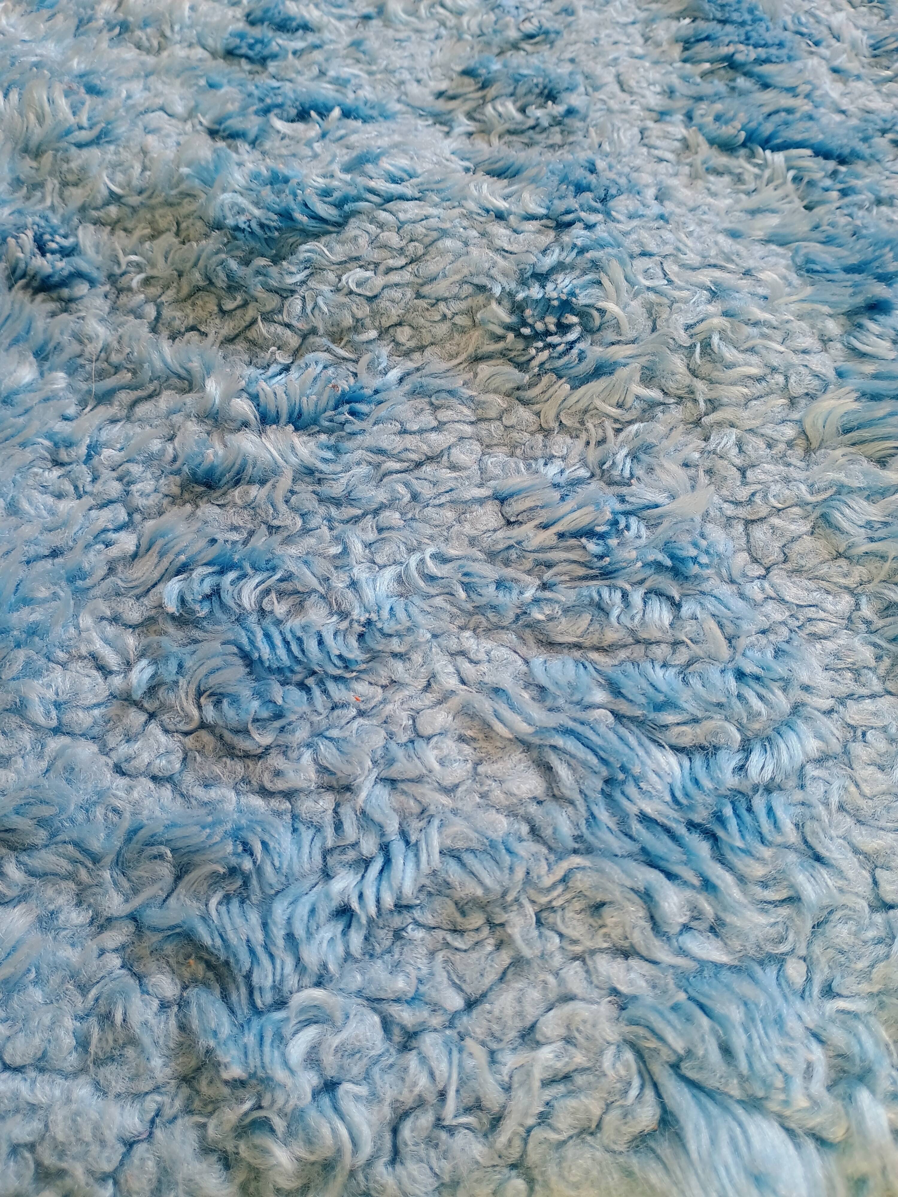 Set of two vintage sky blue rugs from the 70s
