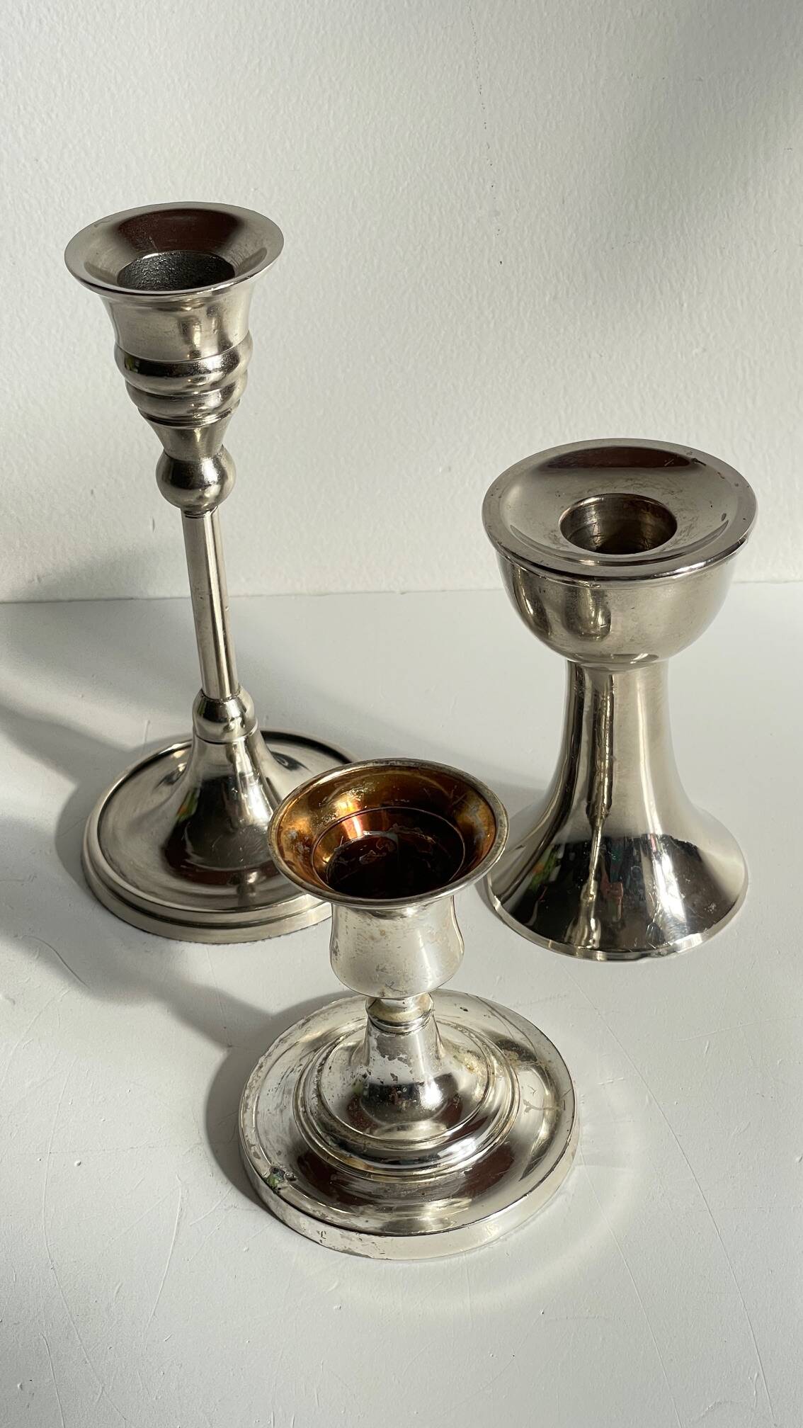 Vintage chrome metal candle holders