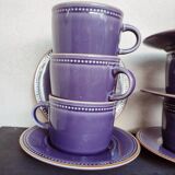 Set of 5 plum-colored stoneware tea cups