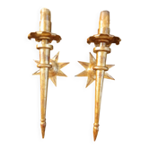 Splendid 2 golden wrought iron wall lights by Gilbert Poillerat.