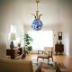 Large Portuguese blue glass crowned chandelier