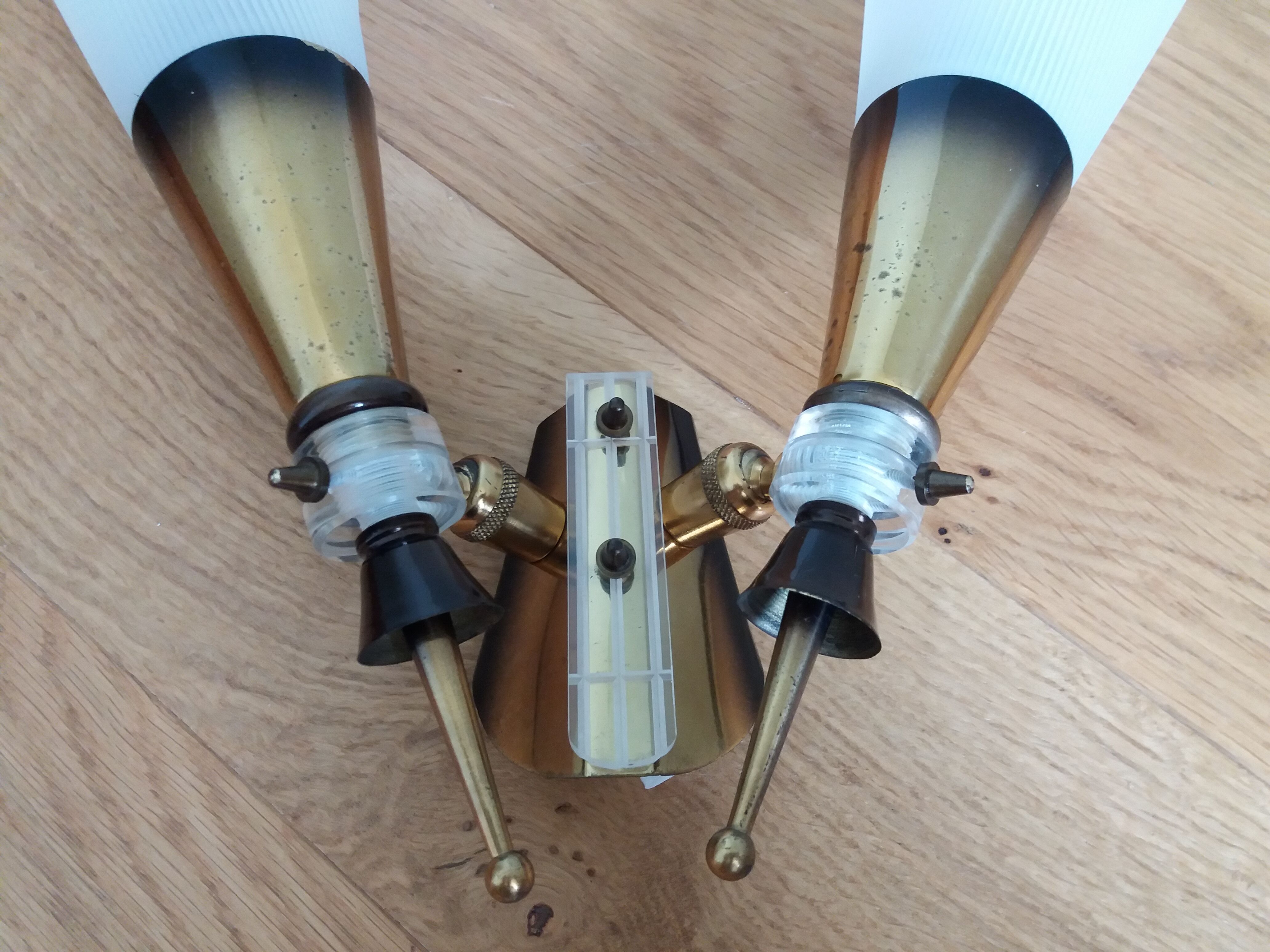 Double brass and plexiglass wall lamp Maison Lunel